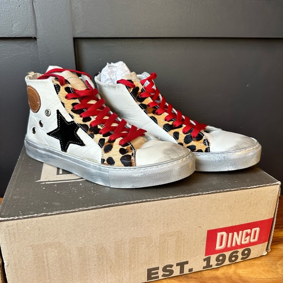 dingo Shoes - Dingo Leopard Print Sneakers with Red Laces